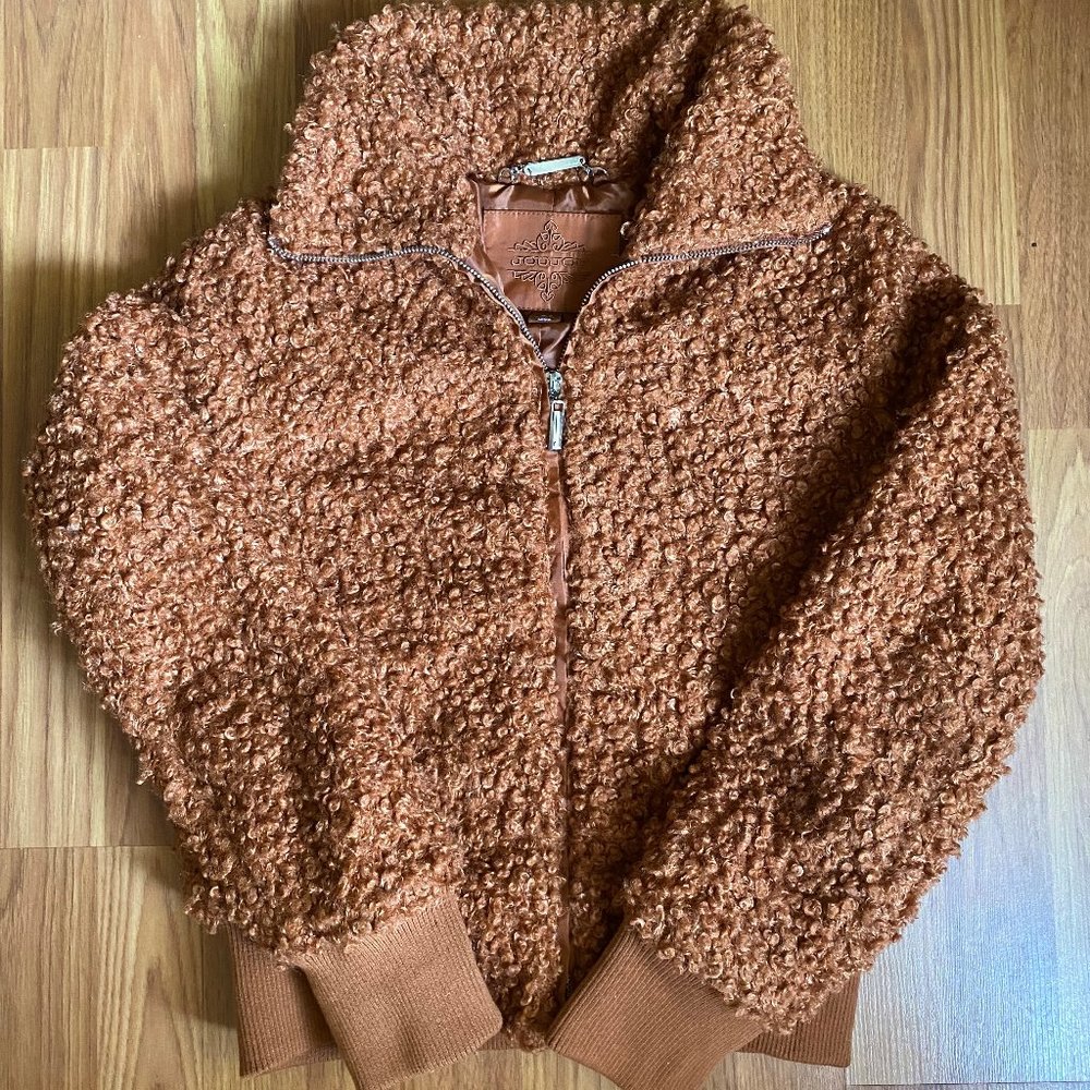 JOUJOU Women's Orange/Brown Faux fur Bomber Jacket